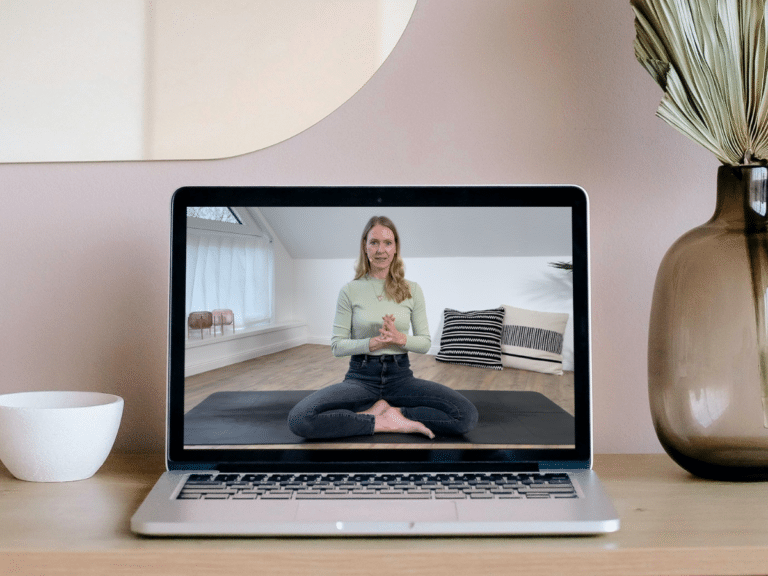 Laptop auf Kommode mit Videovorschau