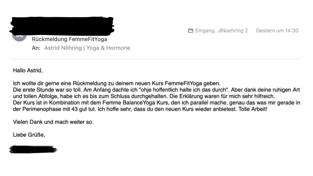Positives Email-Feedback einer Kursteilnehmerin