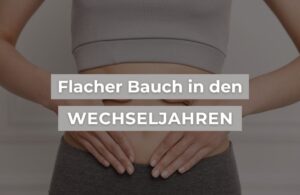 stehende Frau im Top hat Hände auf ihren flachen Bauch gelegt