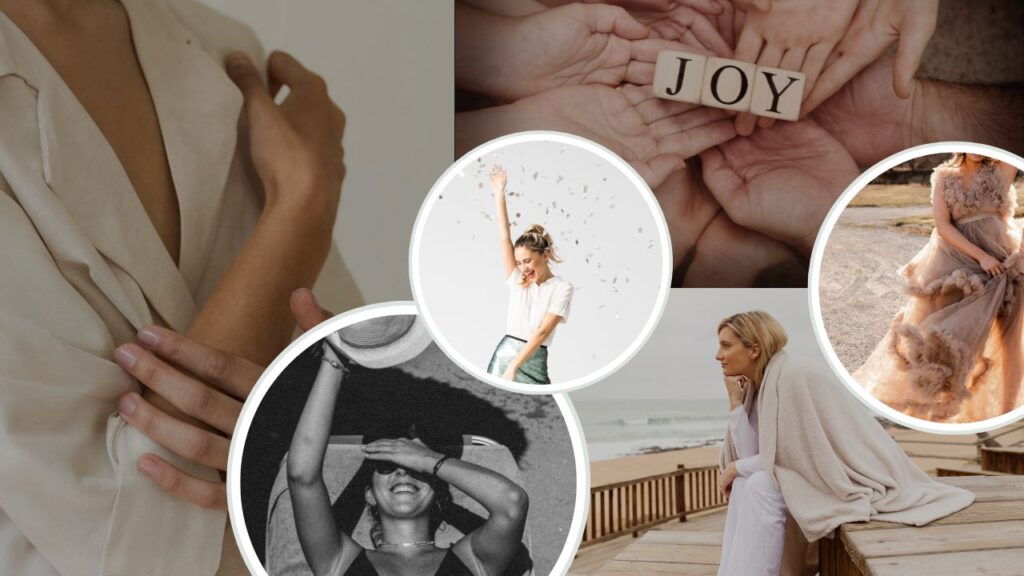 Collage, die erfüllte Frauen in ihrer Freude zeigt